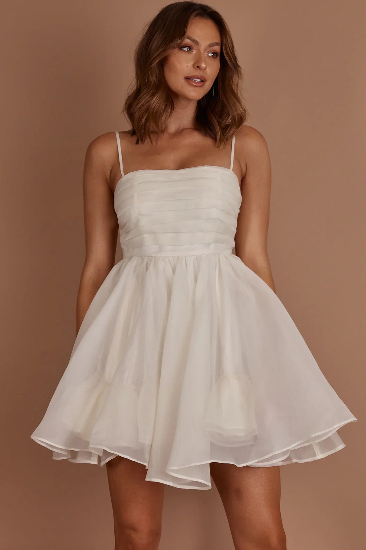 Elyse Pleated Bodice Party Dress Cream