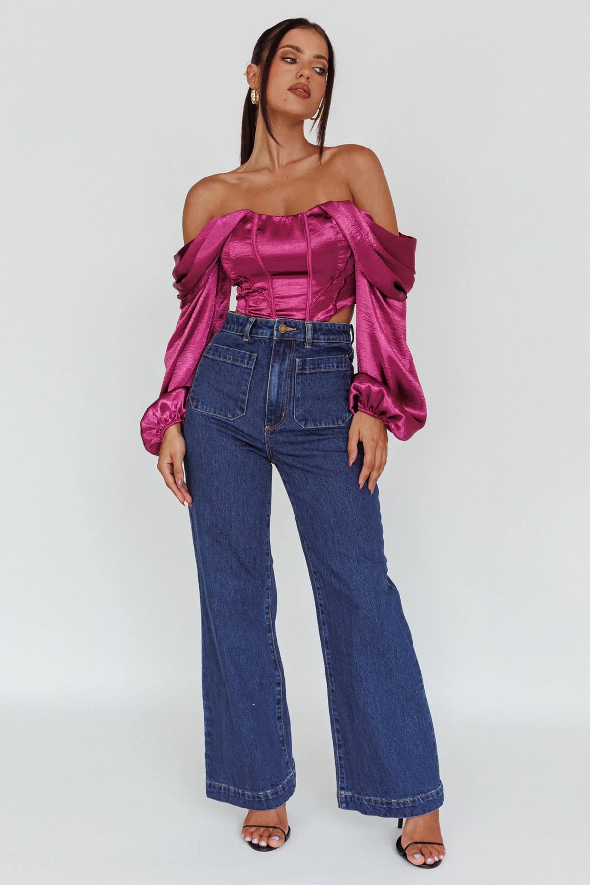 Elouise Off-Shoulder Long Sleeve Top Berry
