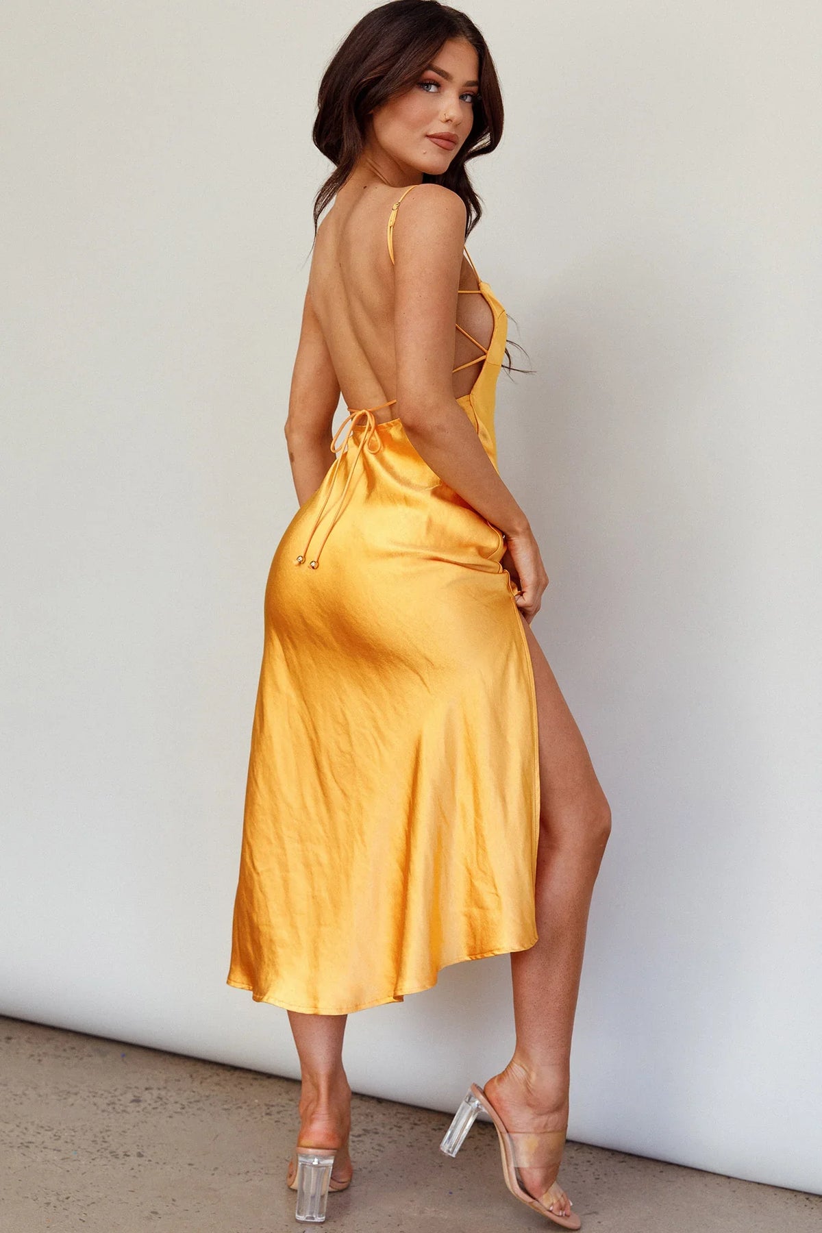 Dolce Life Low Back Midi Dress Orange