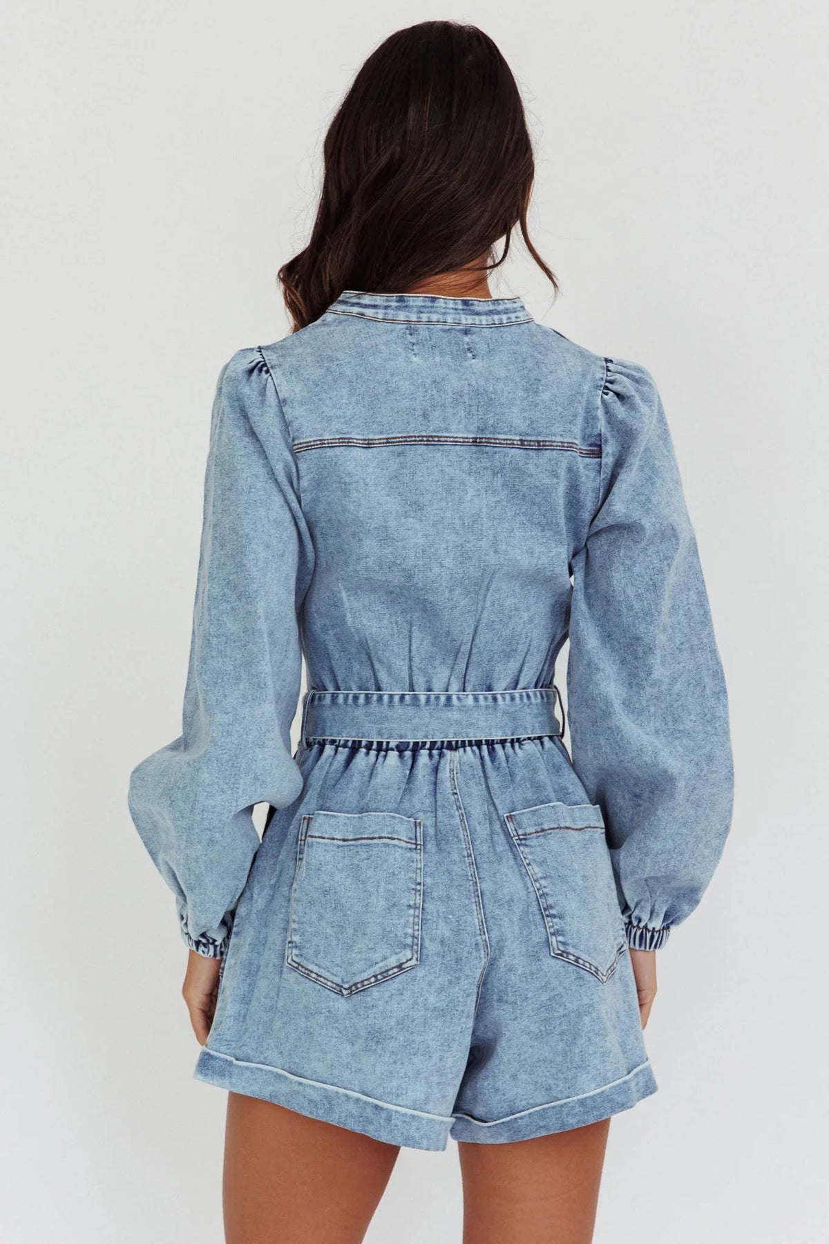 Real World Zip Front Romper Denim Blue