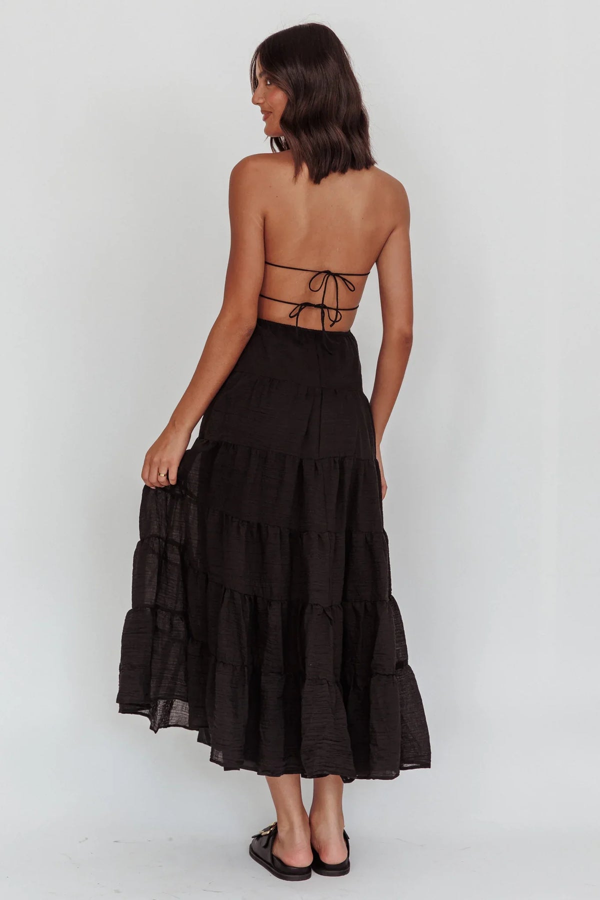 On A High Open Back Maxi Dress Black