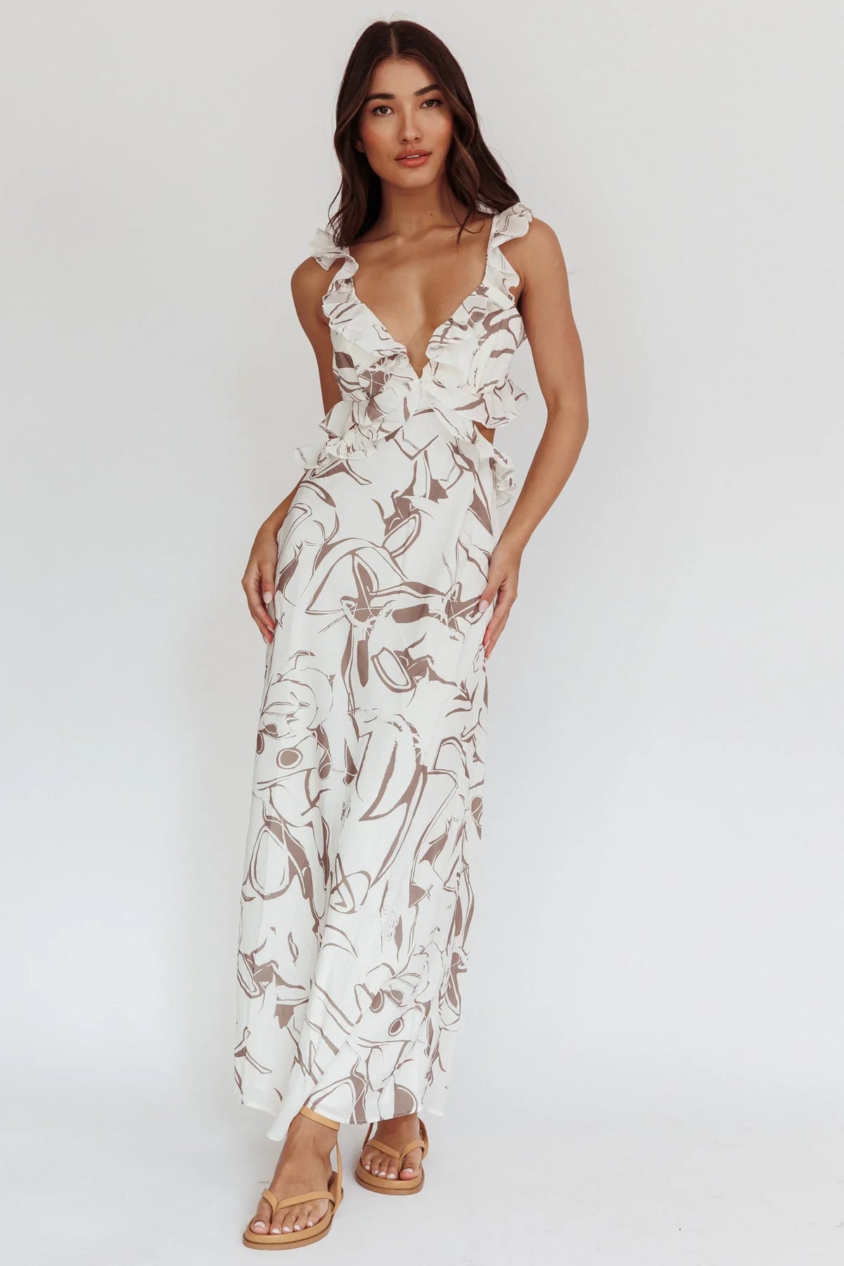 Second Chances Ruffle Trim Maxi Dress Mocha