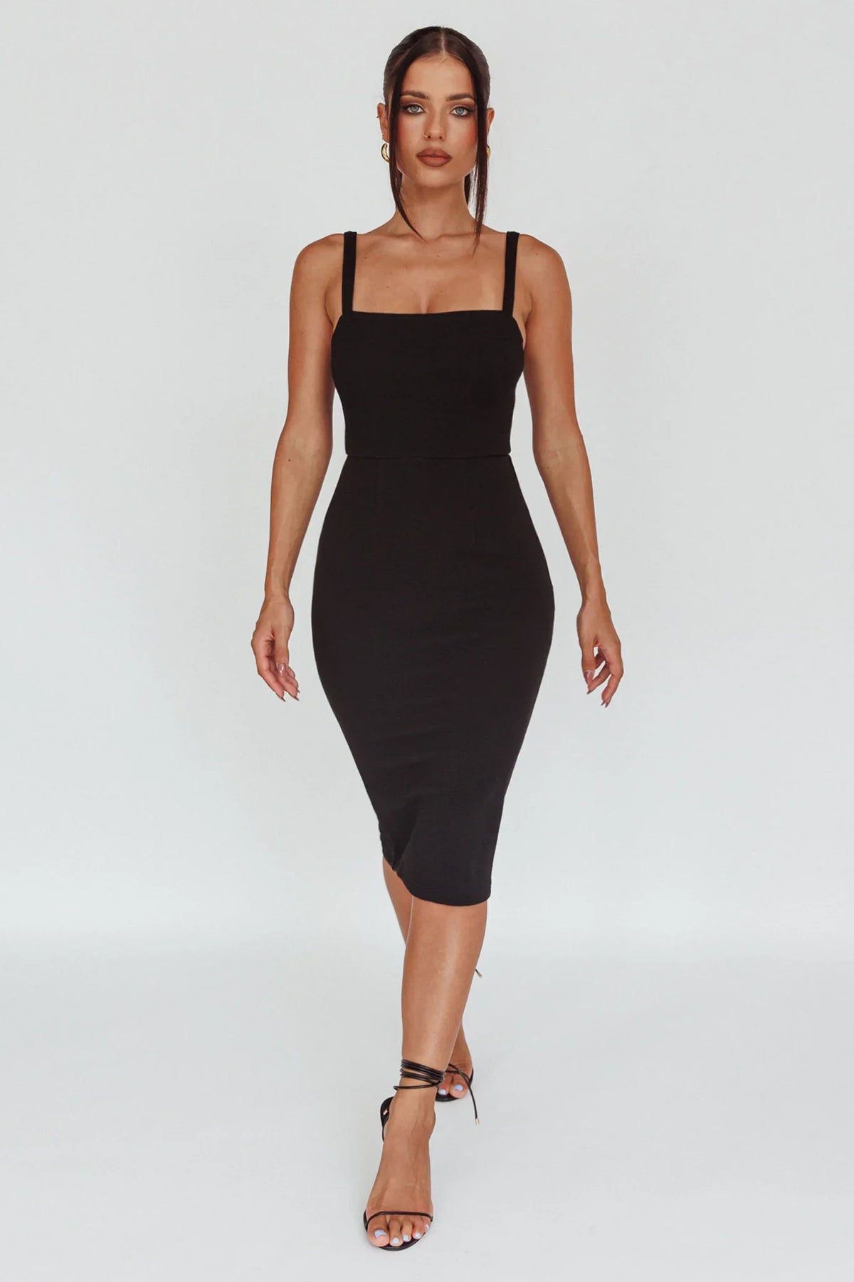 Georgia Square Neckline Midi Dress Black