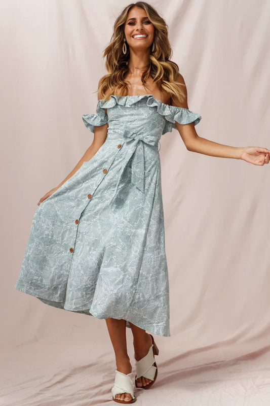 Matisse Off-Shoulder Placket Dress Sage Pattern