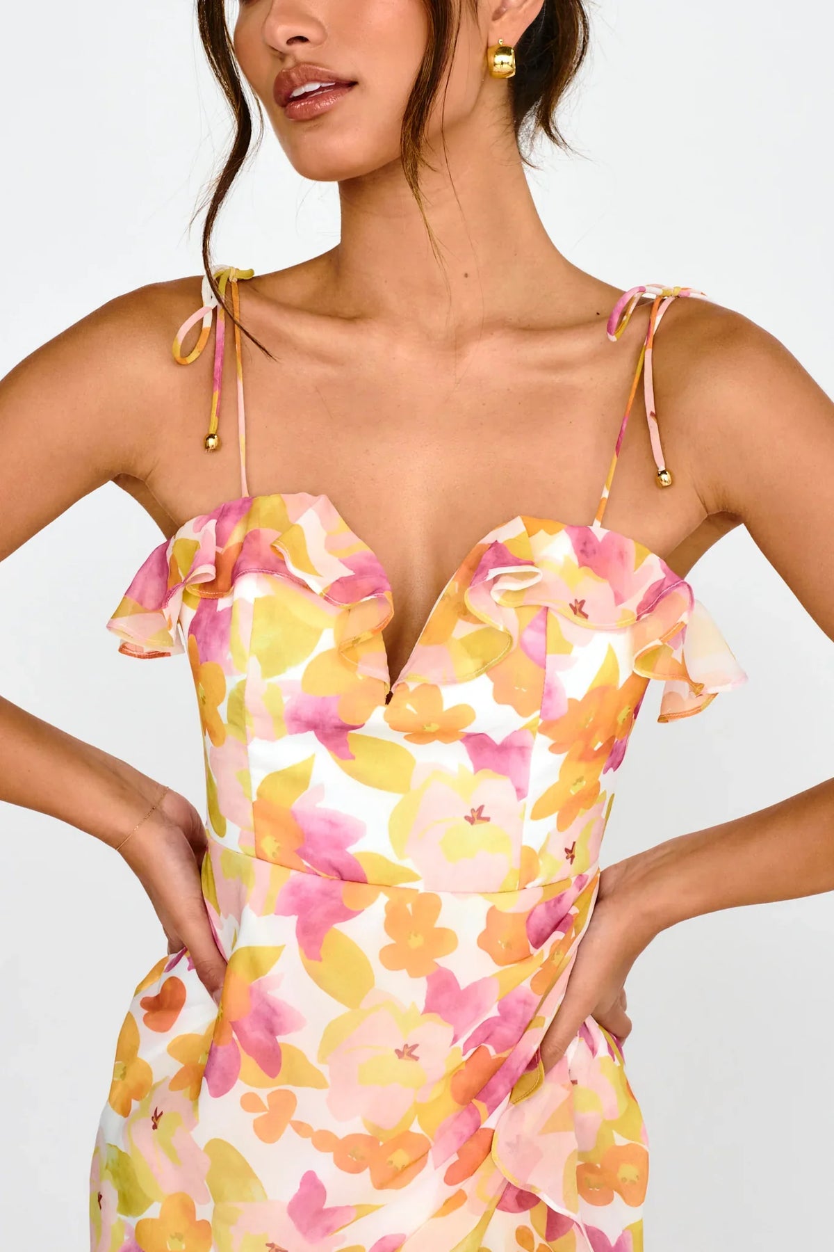 Portofino Cut-Out Split Midi Dress Floral Red