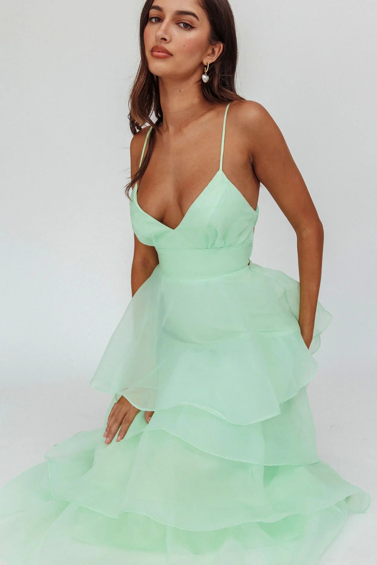 Made For You Tiered Ruffle Midi Dress Mint