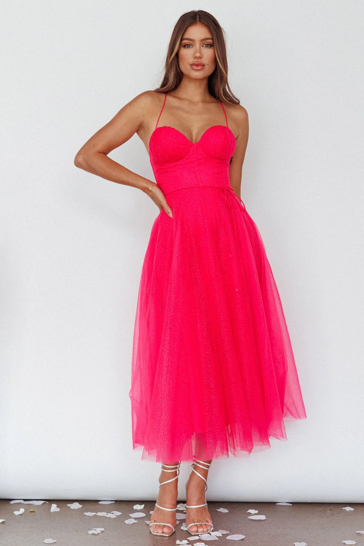 Smitten Sweetheart Neckline Chiffon Midi Dress Fuchsia