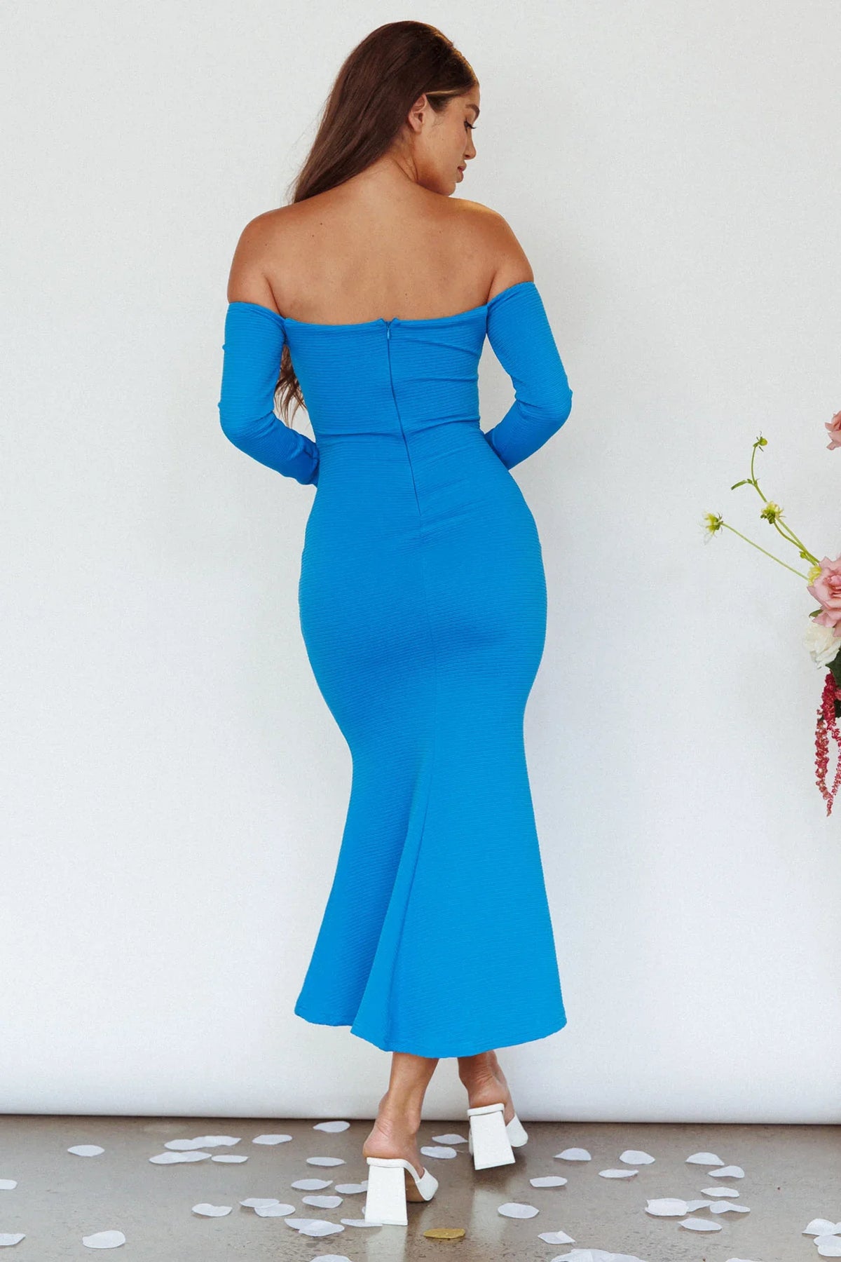 Speakeasy Off-Shoulder Maxi Dress Blue