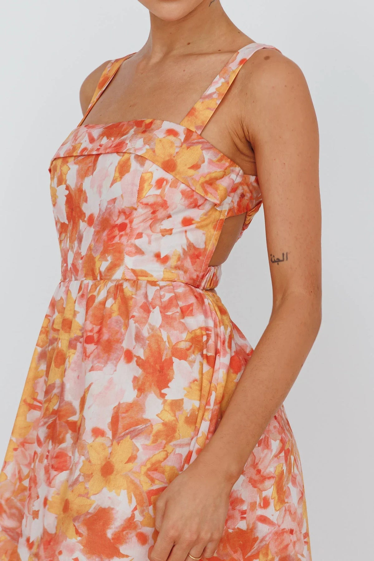 Lisseth Foldover Neckline Midi Dress Floral Red