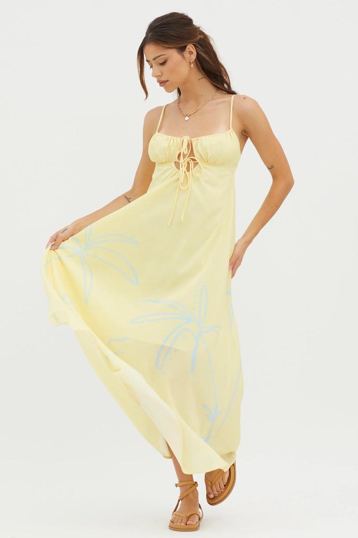 Yuki Tied Bust Midi Dress Yellow
