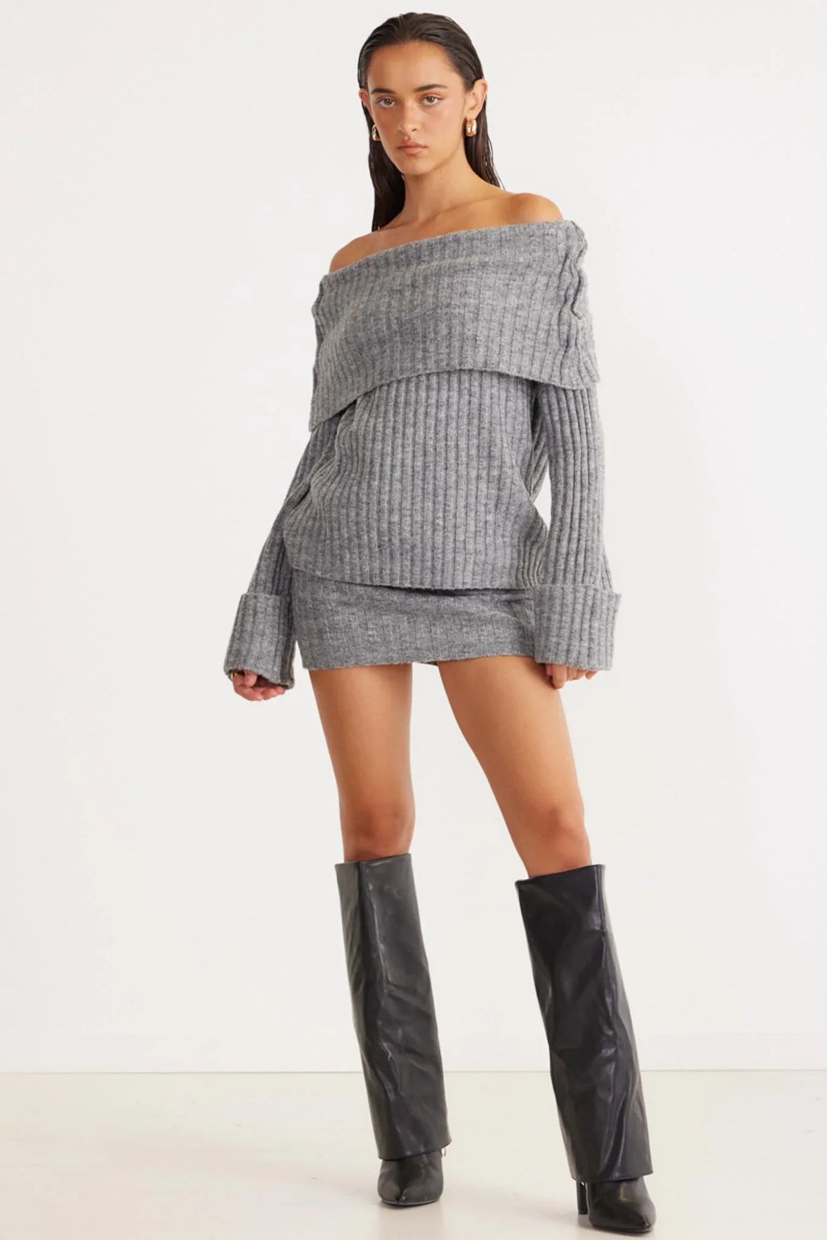 SNDYS Brooks Off Shoulder Jumper Grey