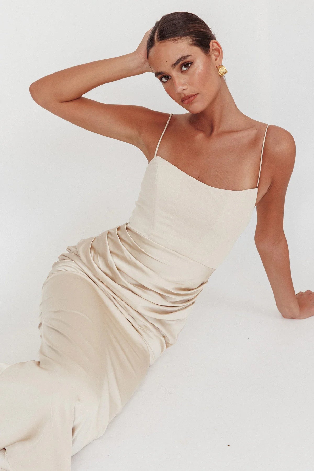 Morella Draped Waist Maxi Dress Champagne