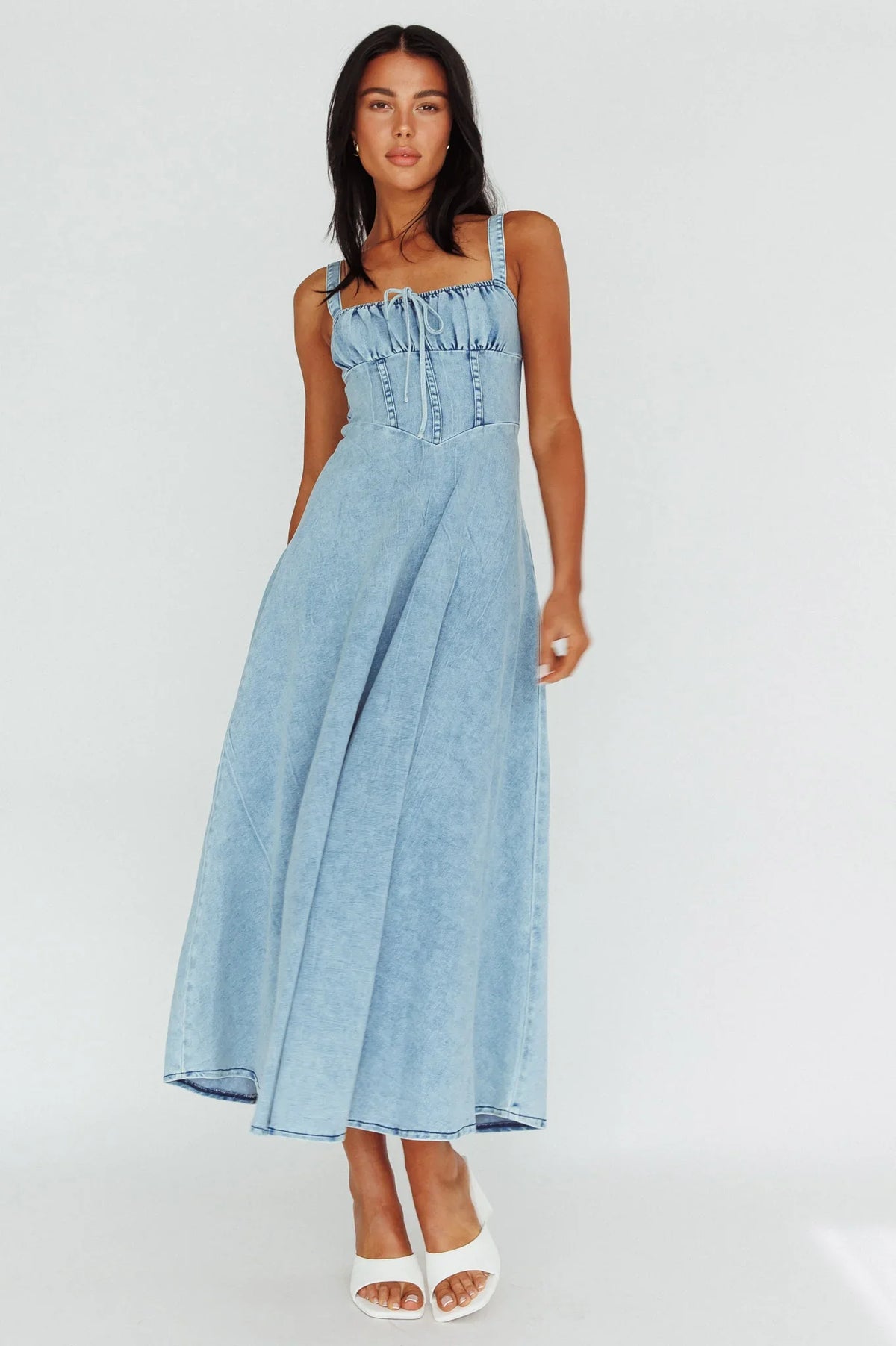 Sweet Pea Tied Bust Maxi Dress Denim Blue
