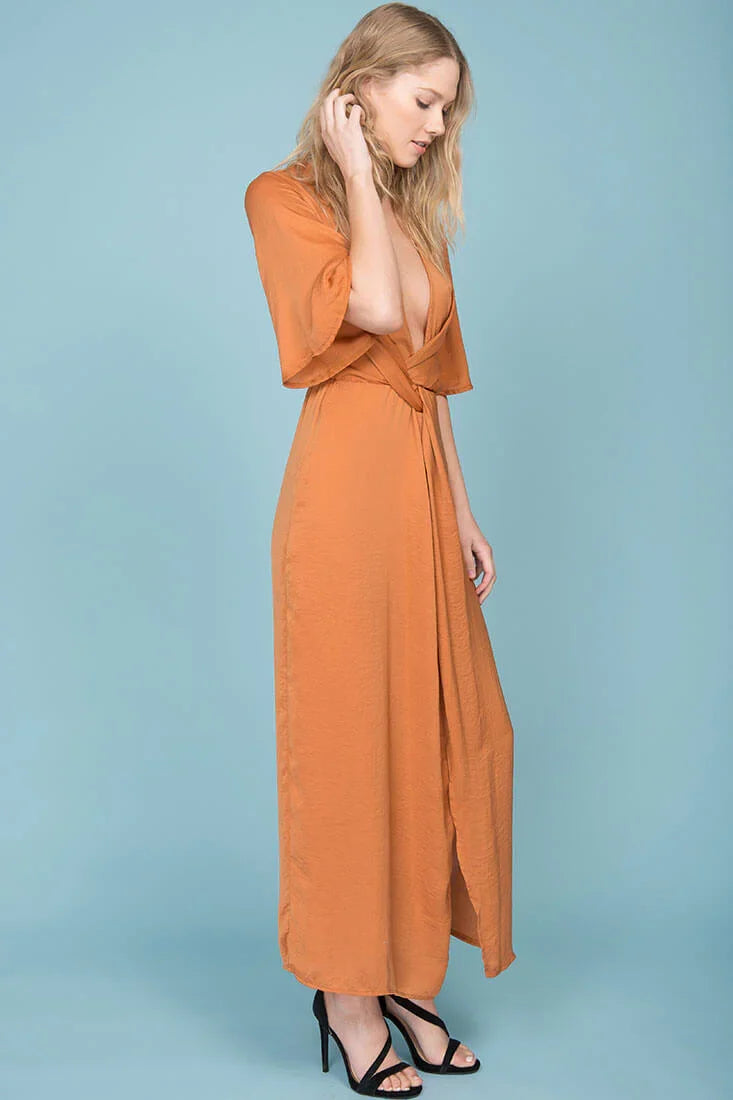 Cleo High Slit Maxi Dress Tan