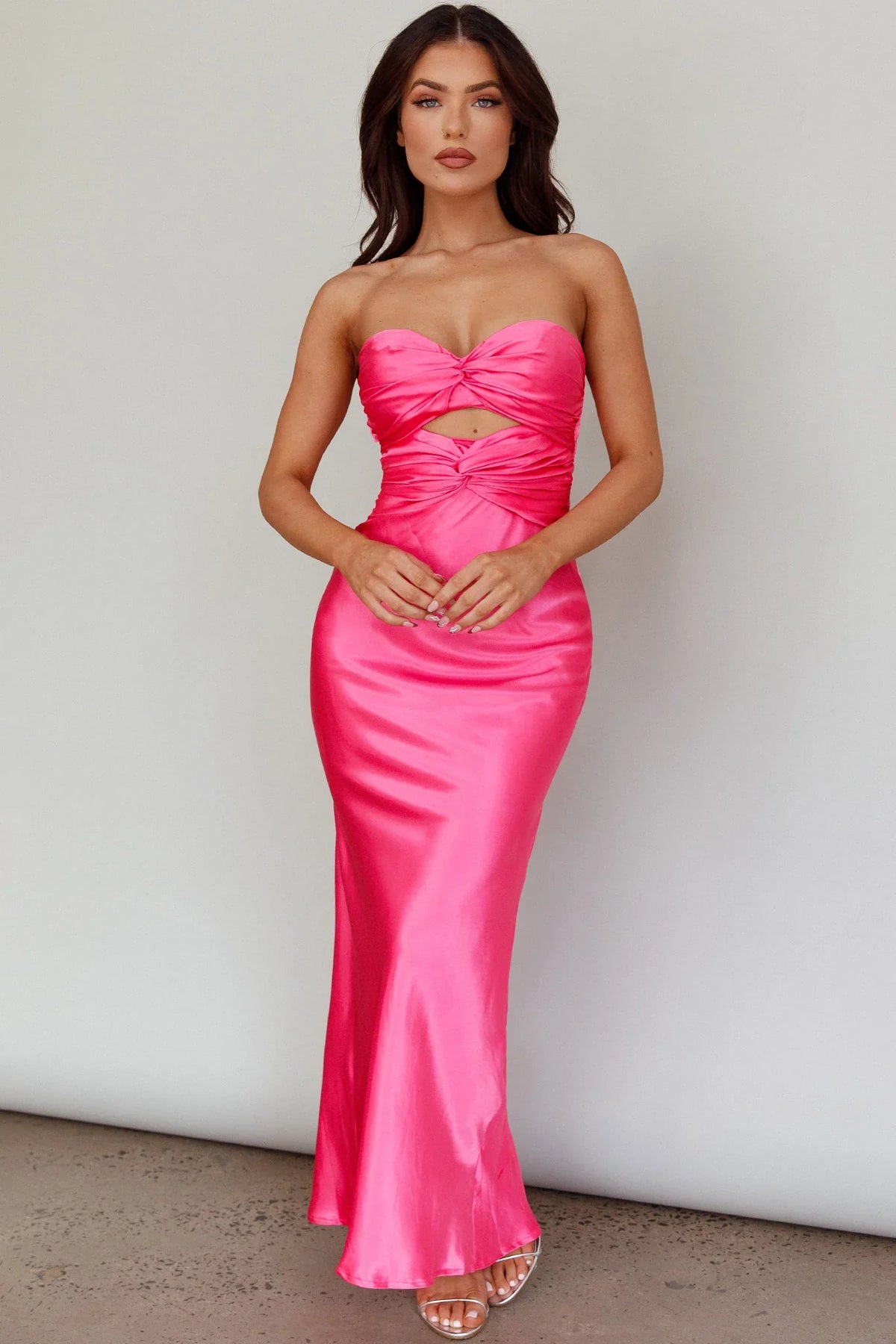 Good Impression Double Twist Midi Dress Hot Pink