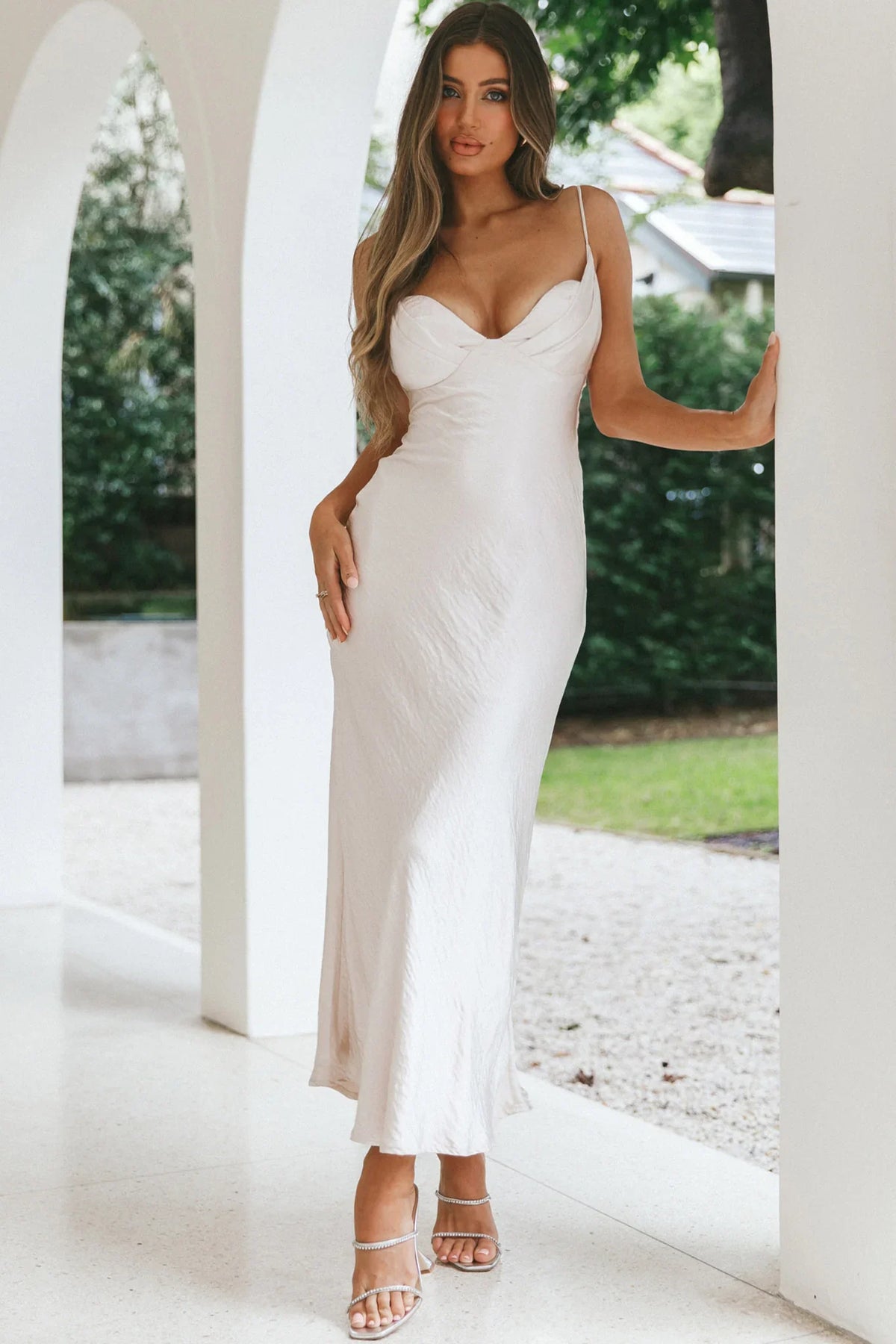 Infinity Pintuck Bust Maxi Dress Champagne