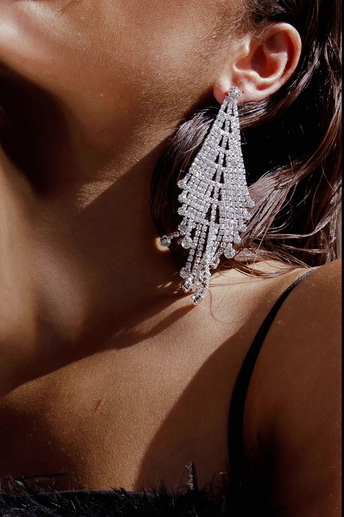 Rani Diamante Tassel Earrings Silver