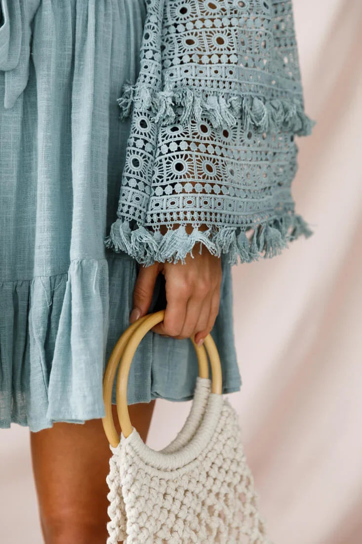 Mona Off-Shoulder Embellished Sleeve Dress Sage