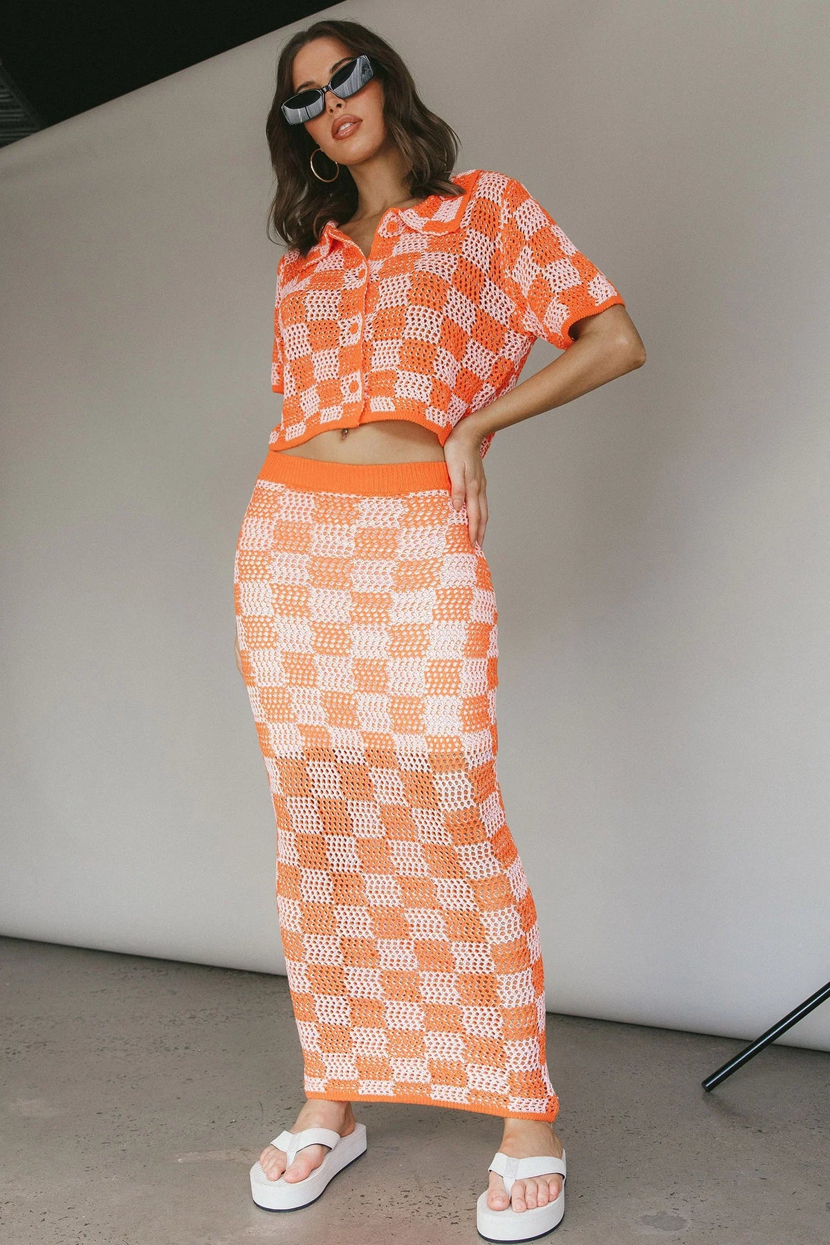 Byron Bay Crochet Buttoned Top Sunset