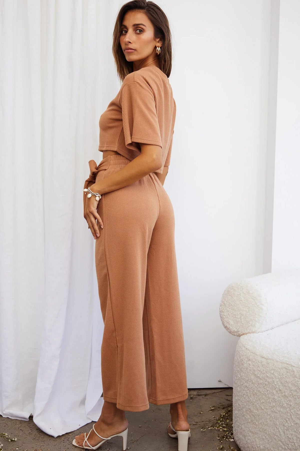 Larissa Waist Tie Wide Leg Pants Tan