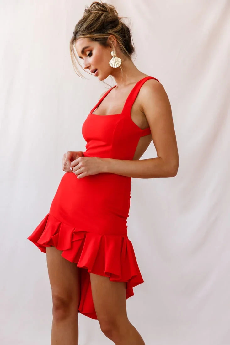 Heartbreaker Open Back Pleated Hem Dress Red
