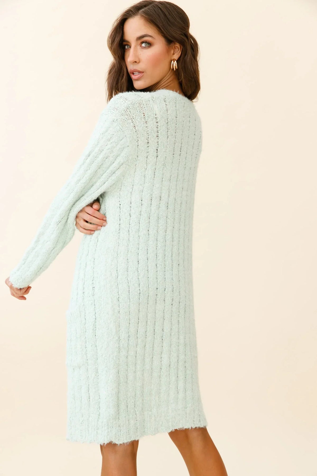 Fredricka Long-Line Knit Cardigan Green