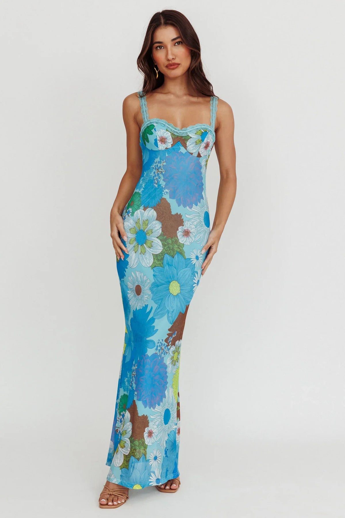 Girl Power Lace Strap Maxi Dress Blue