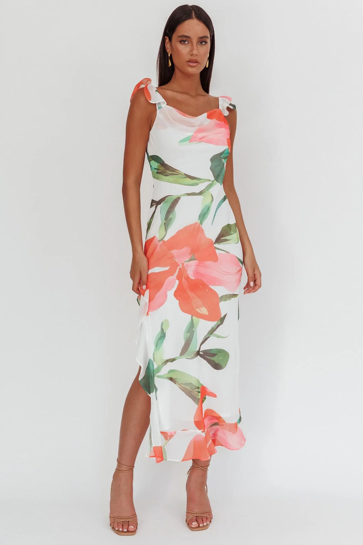 Loula Ruffle Strap Maxi Dress Floral Red