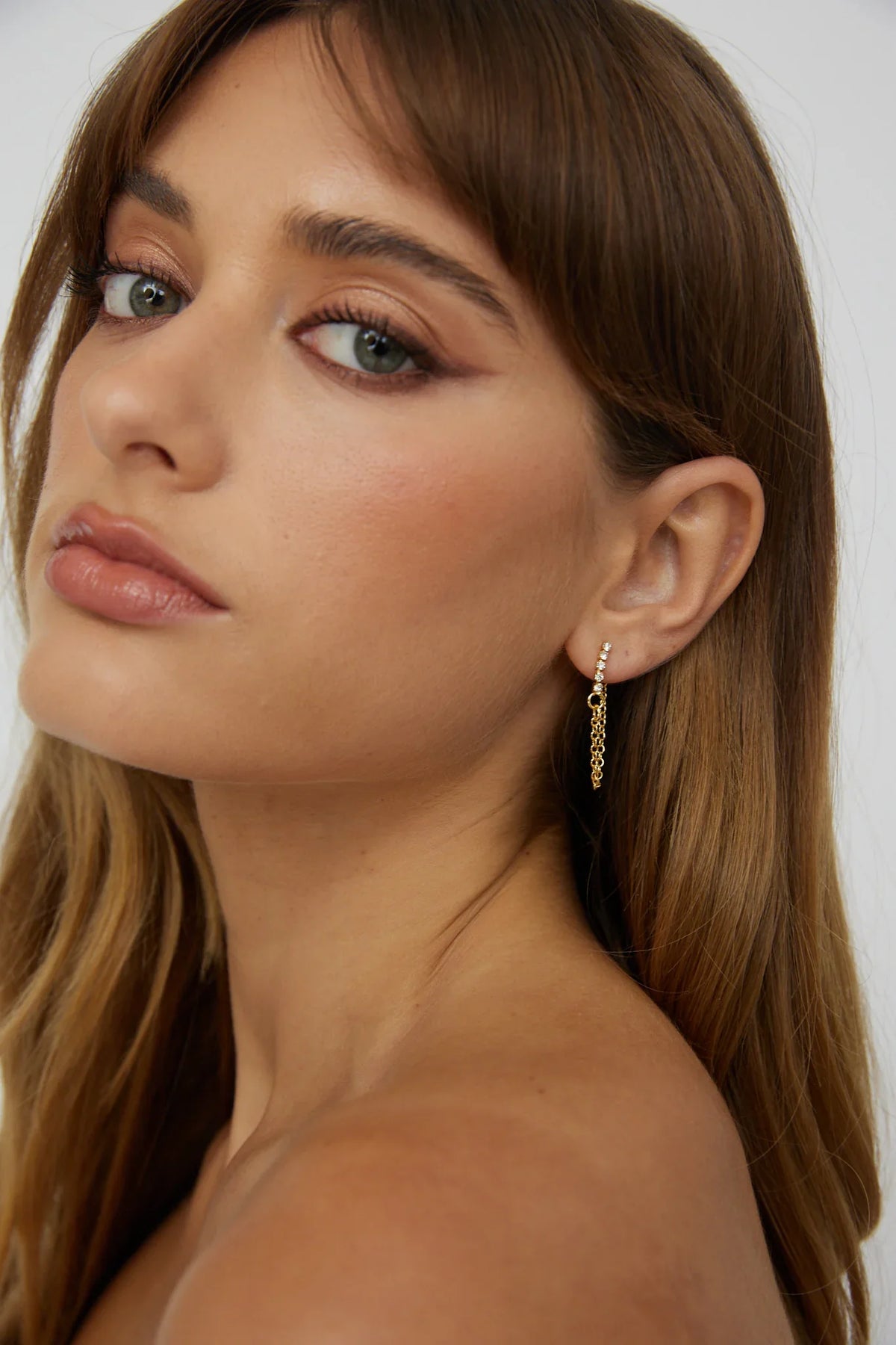 Audrina Chain Dangle Stud Earrings Gold