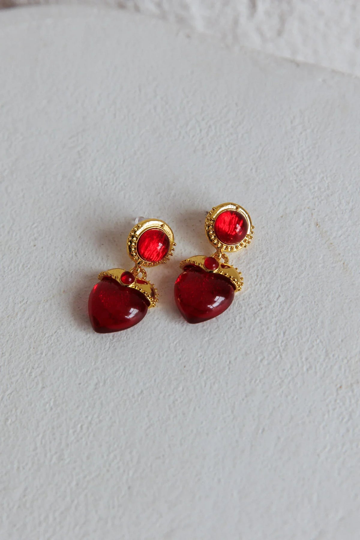 Raja Puffed Red Heart Earrings Gold