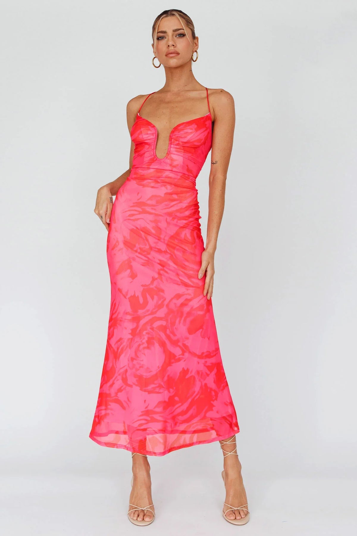 Nouveau U-Neckline Midi Dress Marbled Pink