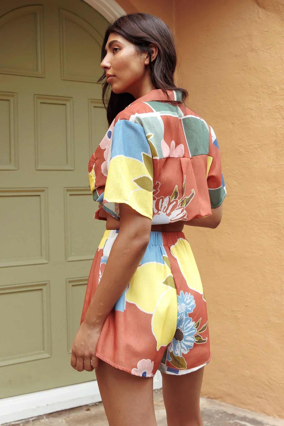 Swing Of Things Elastic Waist Shorts Citrus Terracotta