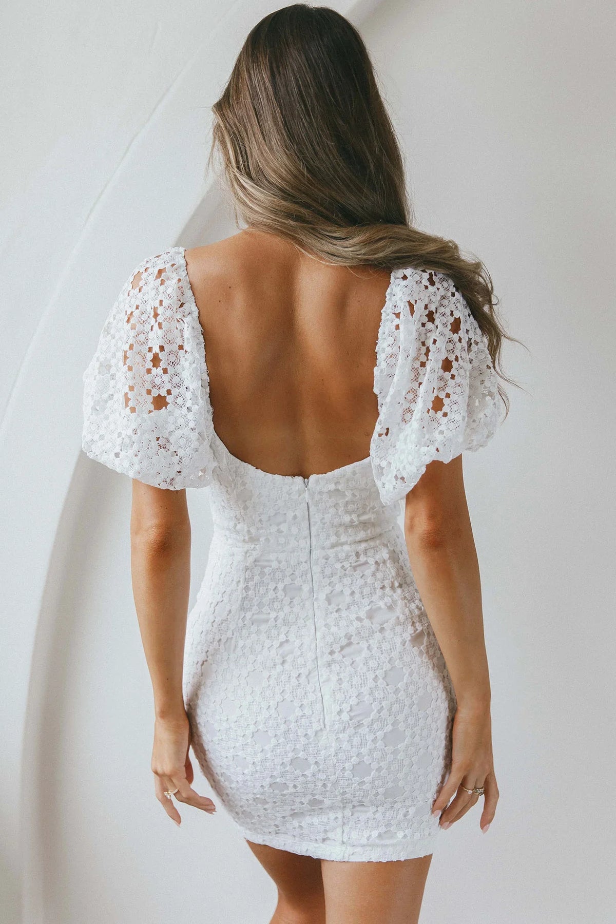 Catch Feelings Sweetheart Neckline Crochet Lace Overlay Dress White