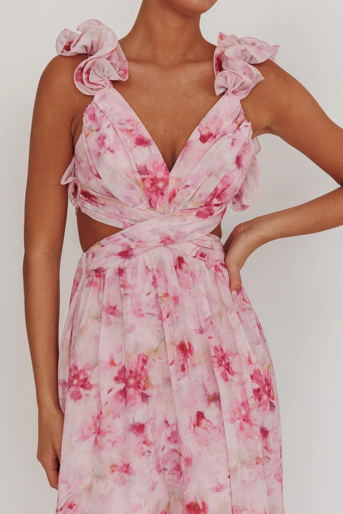 Madara Lace-Up Back Floral Maxi Dress Lilac