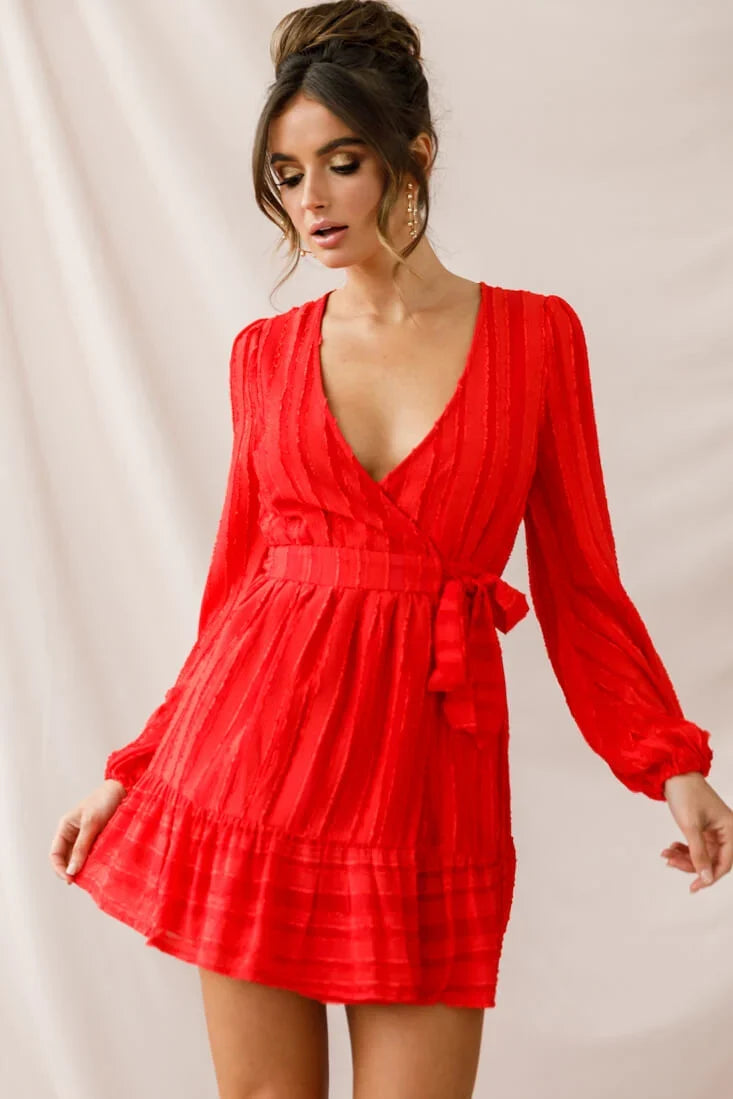 Rubi Textured Wrap Dress Red