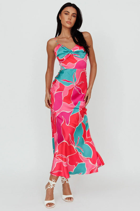Hula Sweetheart Midi Dress Floral Red