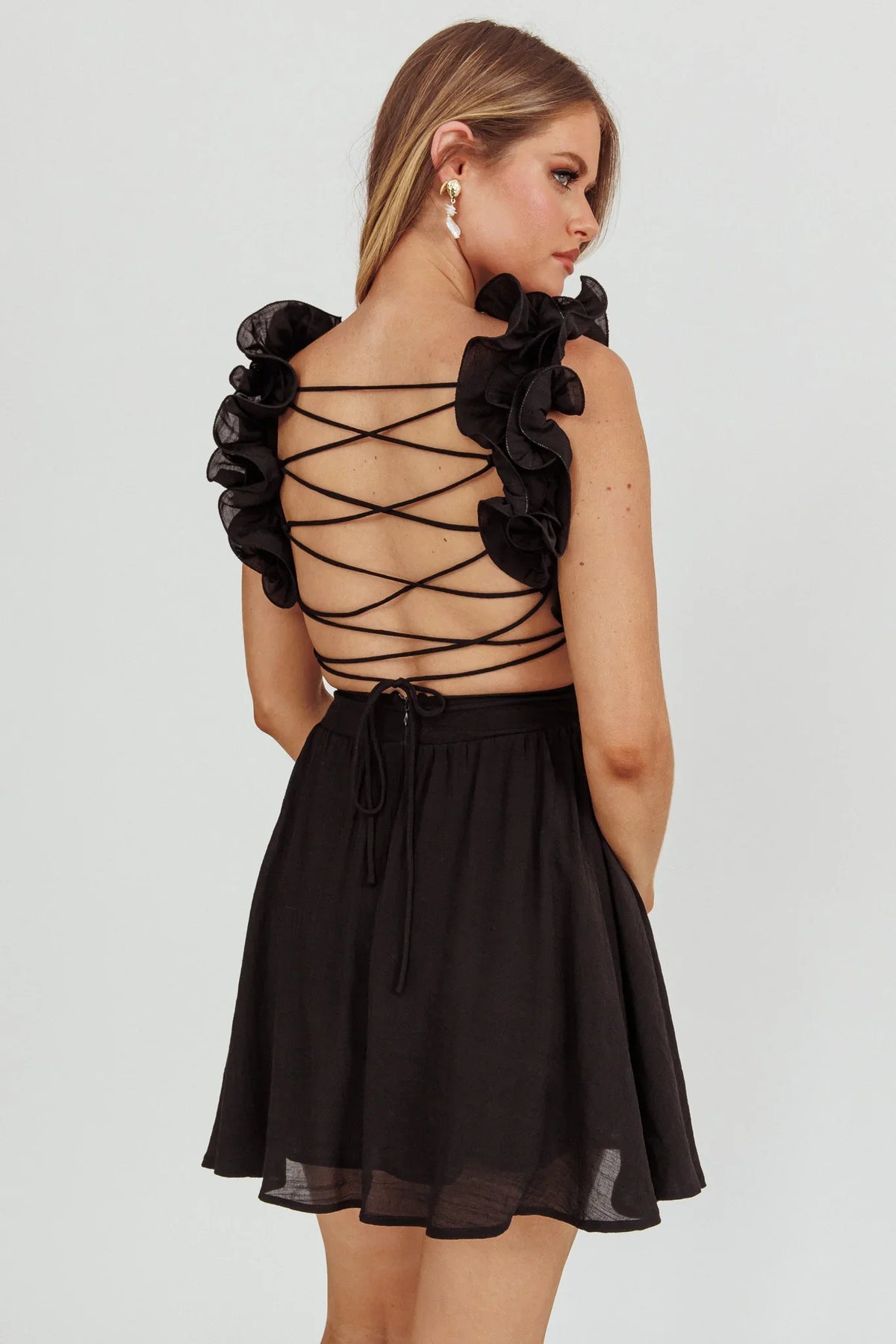 Madara Lace-Up Back Mini Dress Black