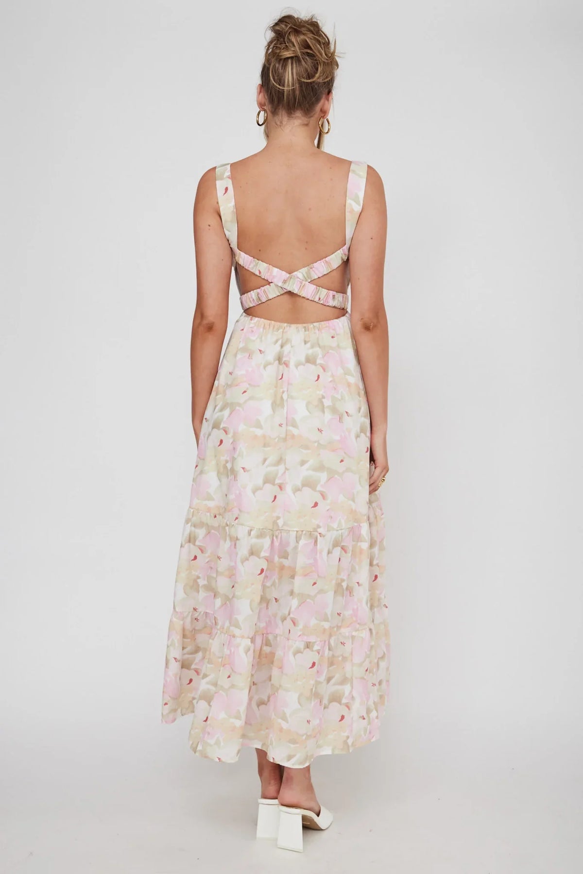 Lisseth Foldover Neckline Midi Dress Floral Pink
