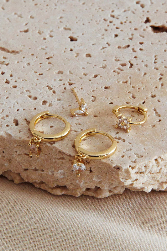 Treasures Crystal Accent Earrings Set Gold