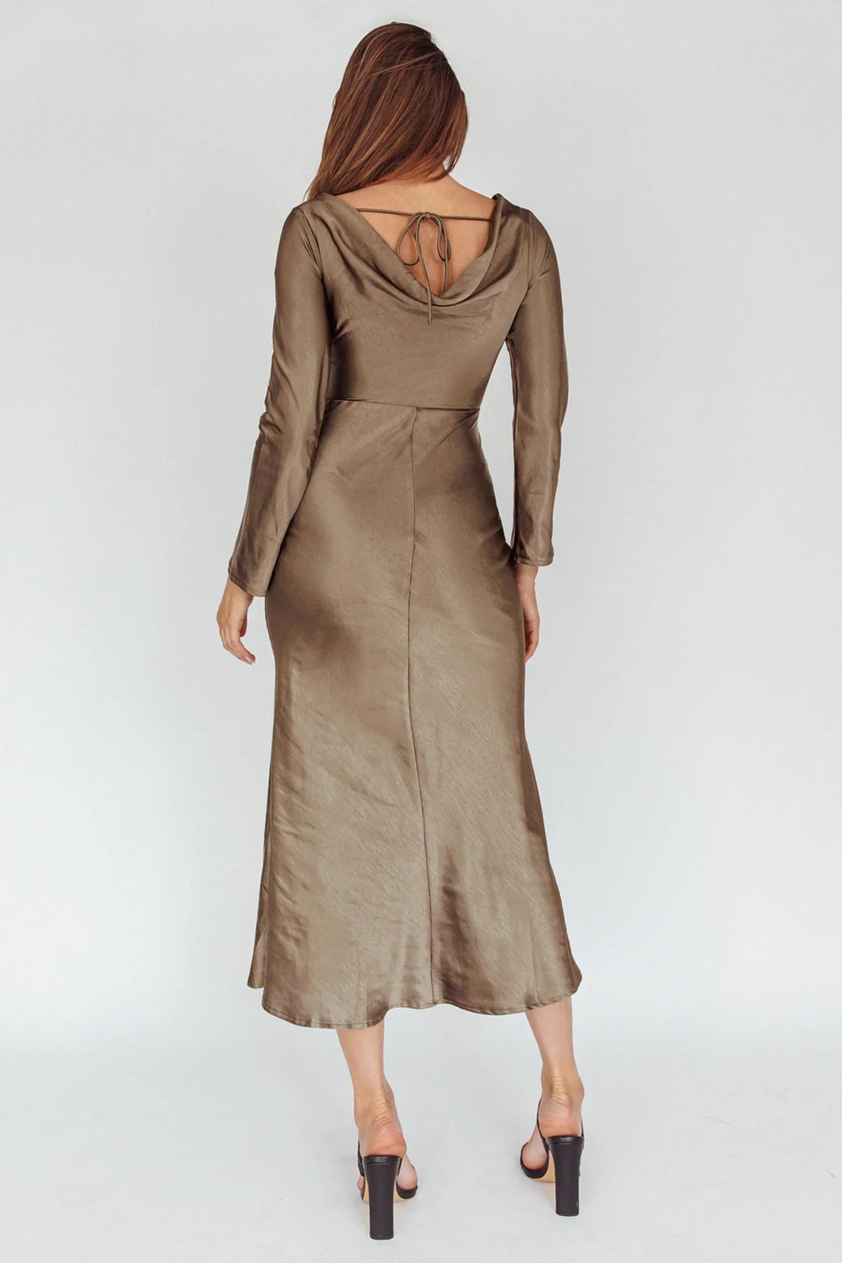 Loveland Cowl Back Midi Dress Olive