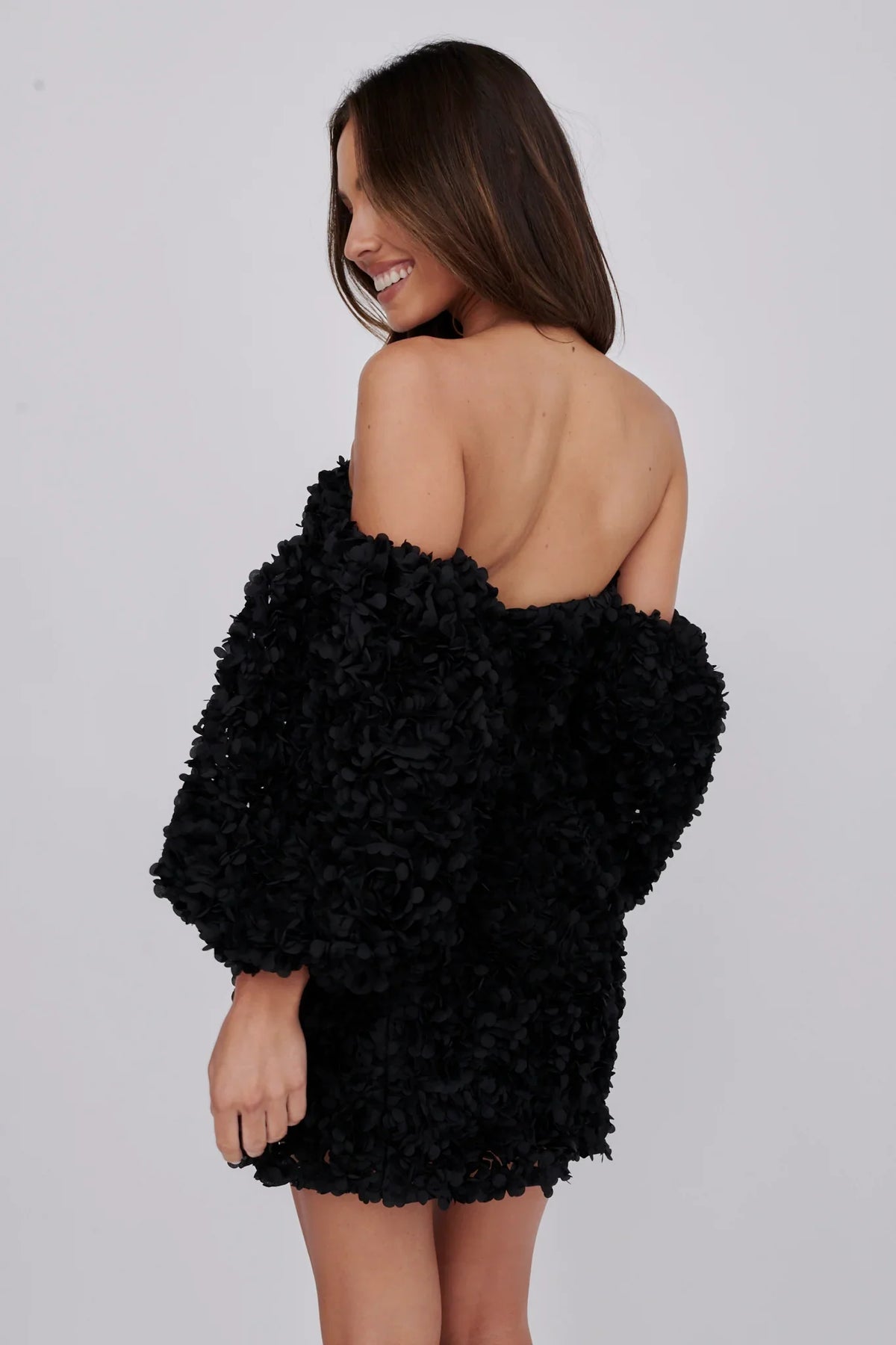 Vive La Rose Off-Shoulder Embellished Mini Dress Black
