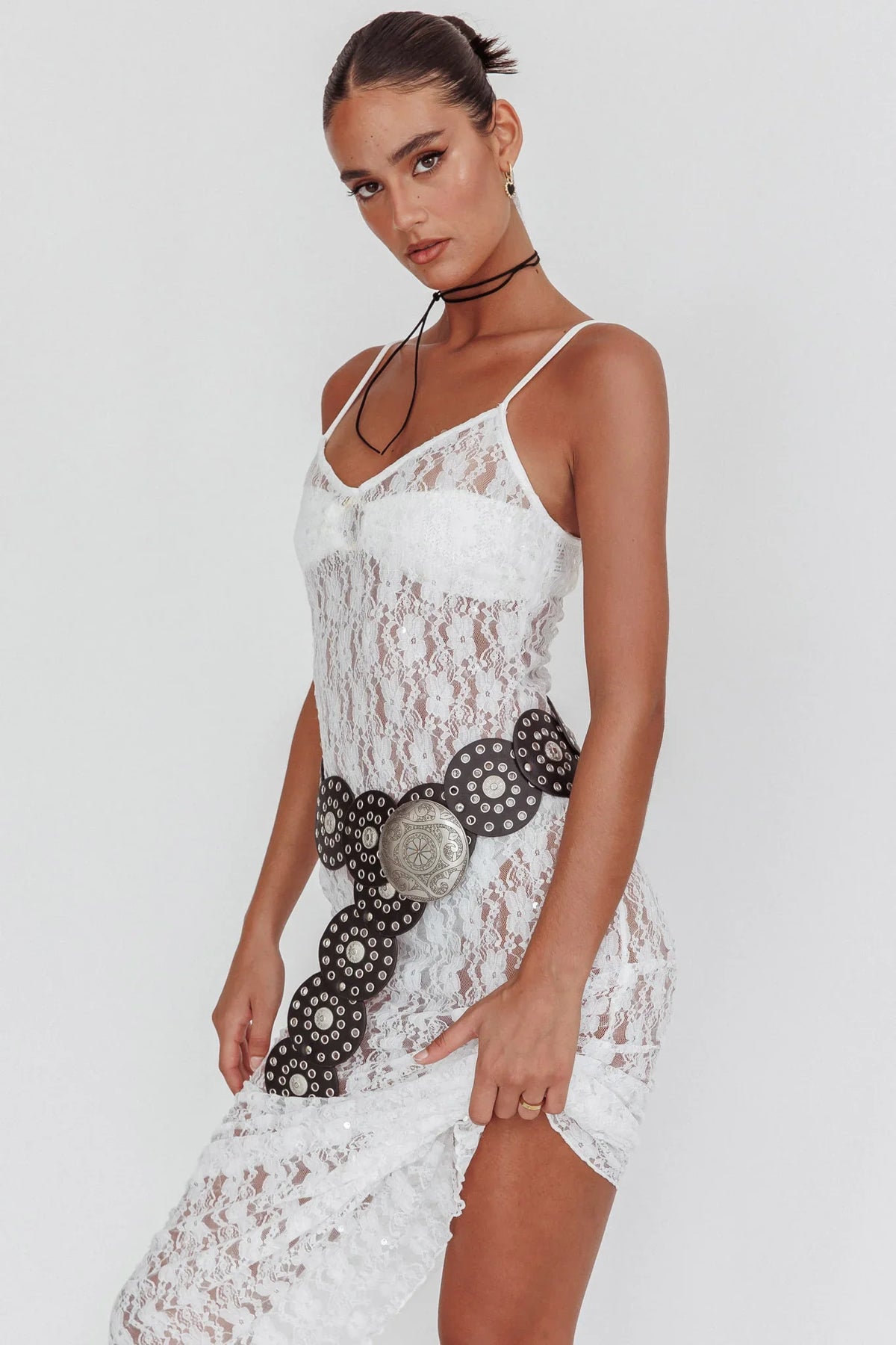 Take It Slow Lace Sequin Maxi Dress White