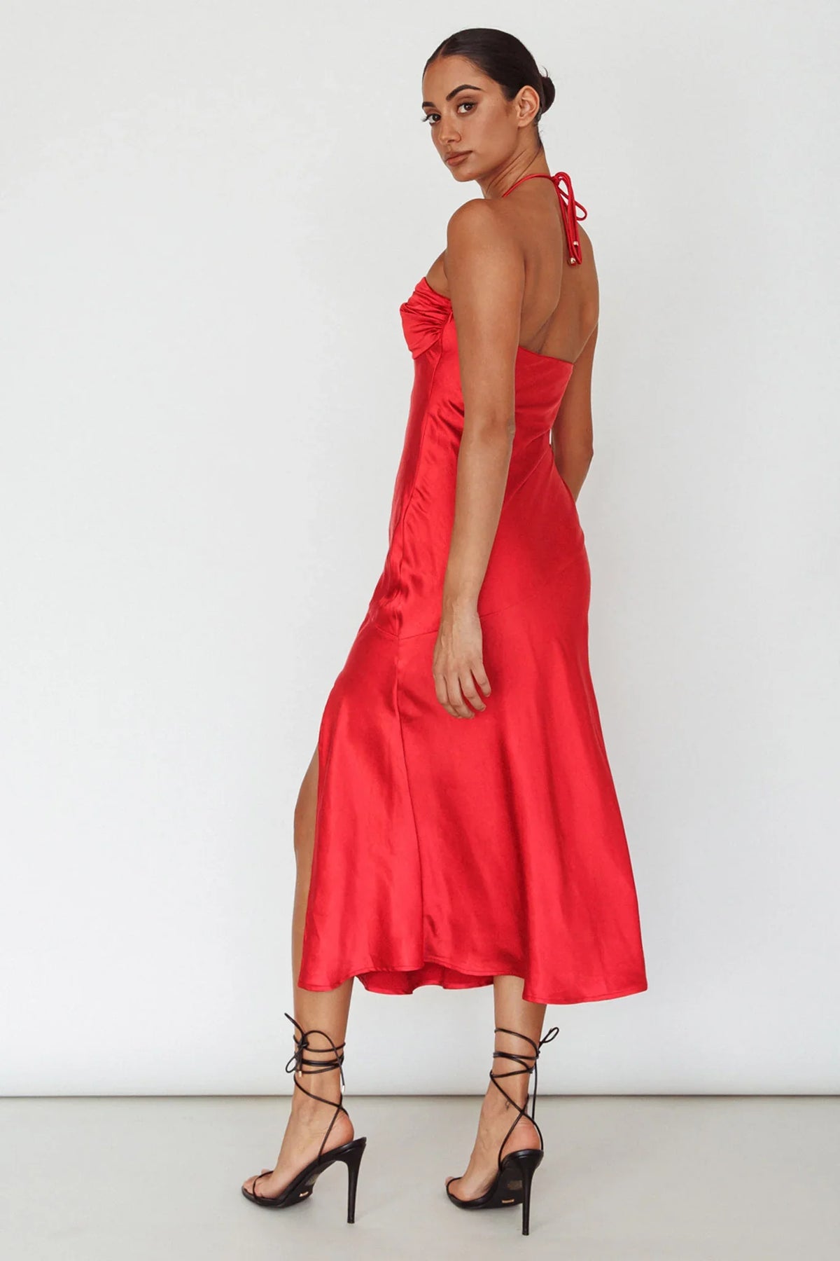 Kindred Spirit Strapless Gathered Bust Midi Dress Red