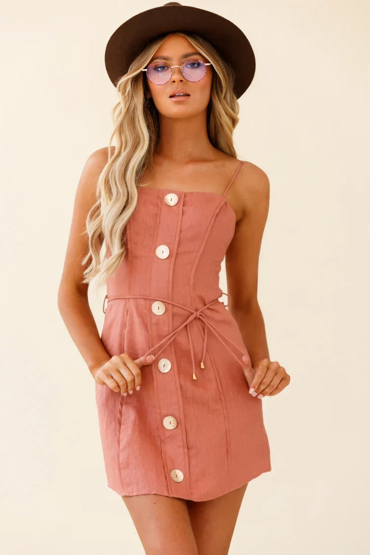 Sacramento Faux Placket Button Detail Dress Rose