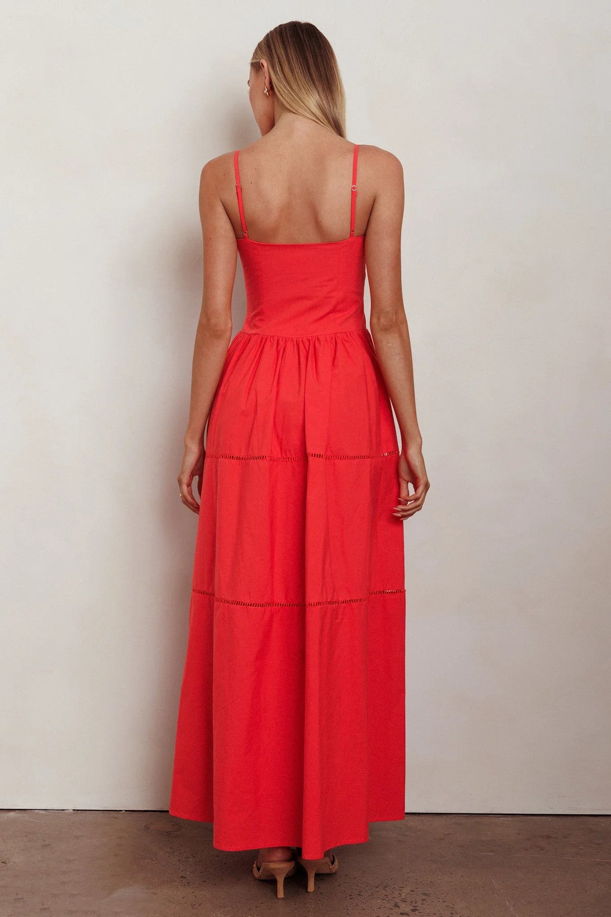 Heavenly Glow Gathered Bust A-Line Maxi Dress Red
