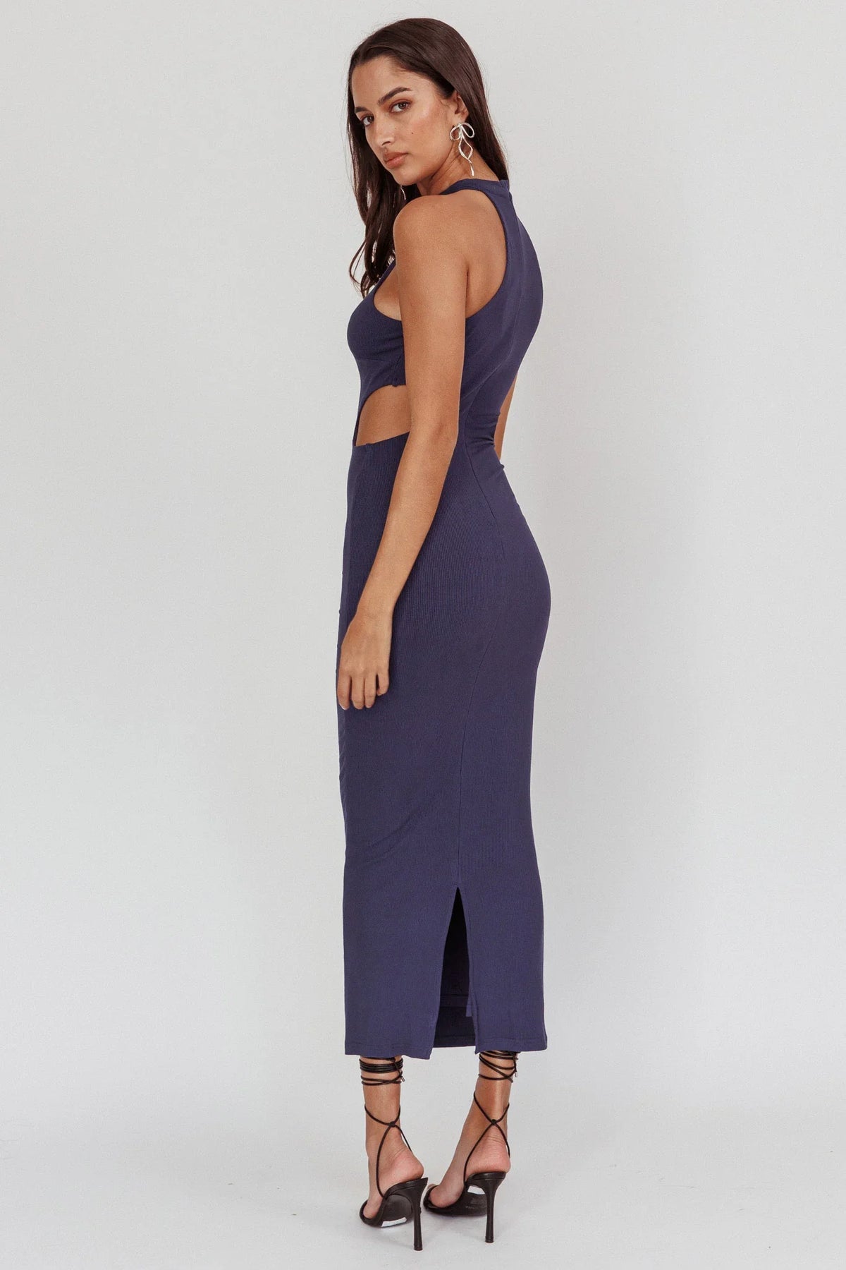 Estella Keyhole Ribbed Midi Dress Navy