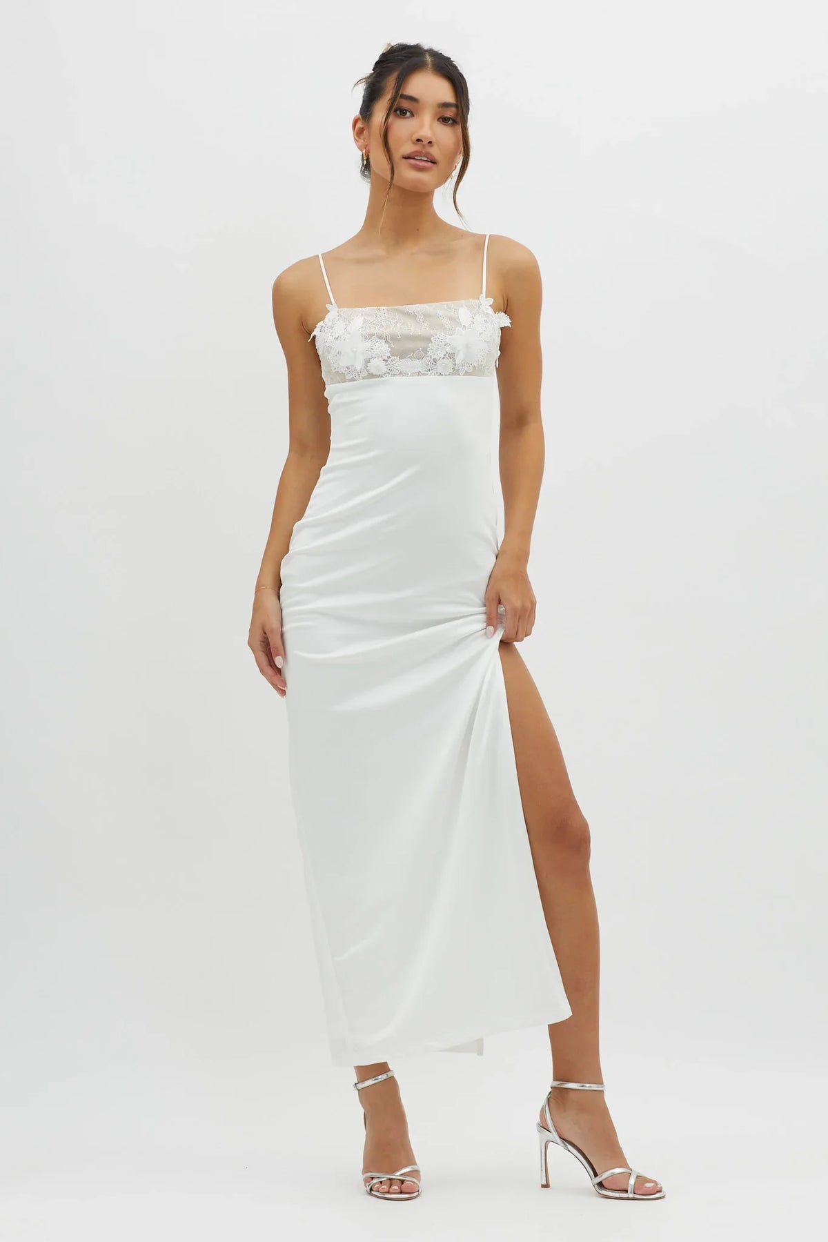 Misha Embellished Bust Midi Dress White