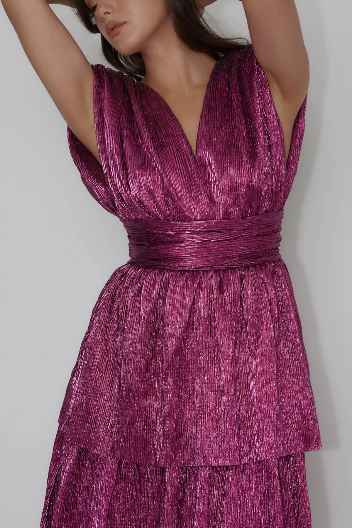Shimmer Layered Maxi Dress Magenta Haze