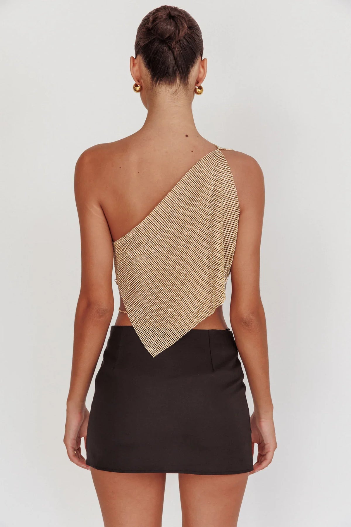 Sun Dial One Shoulder Diamante Top Gold