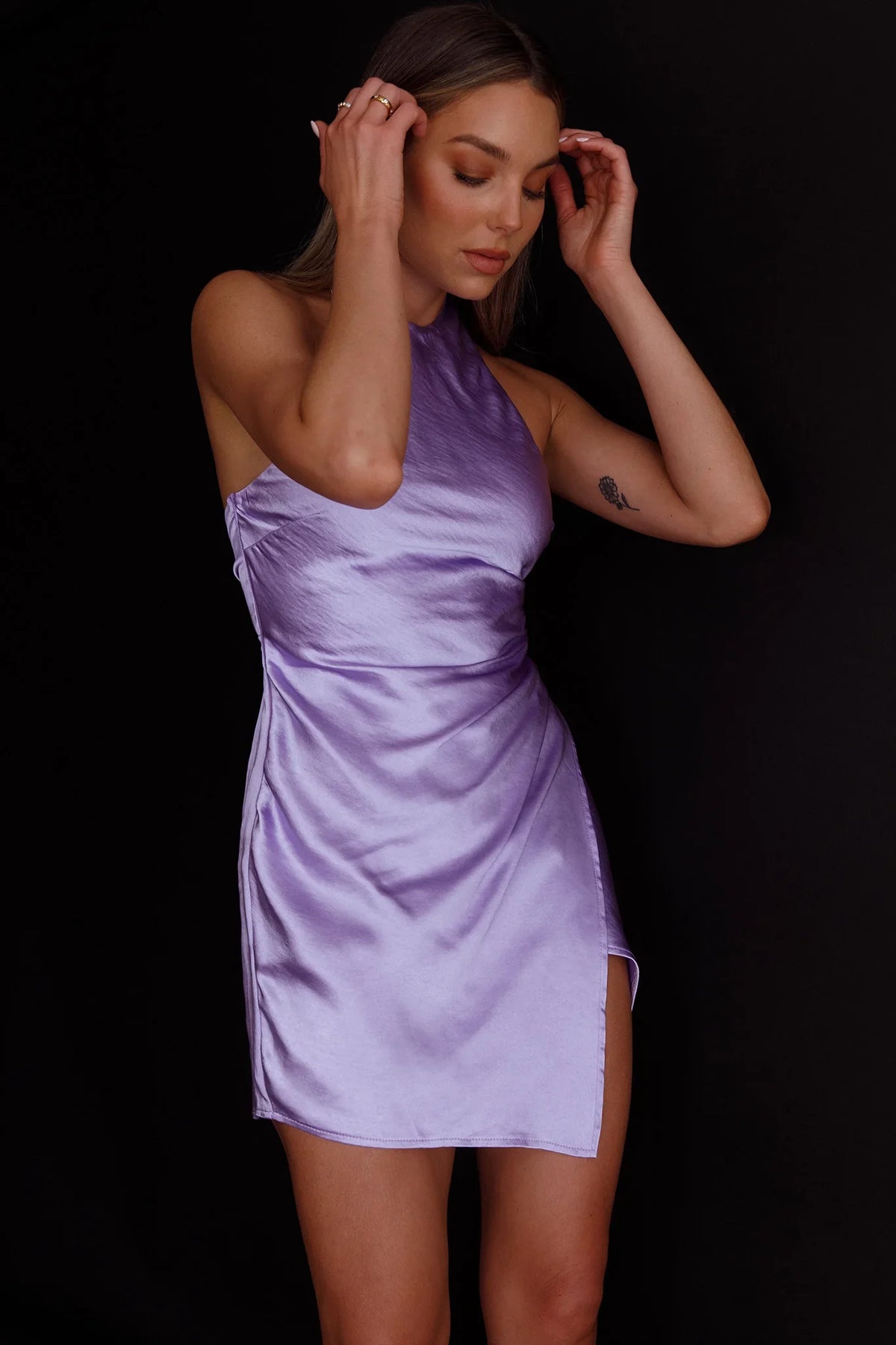 Sonoma Halterneck Faux Wrap Twist Back Mini Dress Lilac